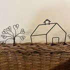 Vintage Woven Basket With Wire House And Trees Wall Table Cottage Farm