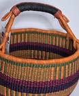 Gitzell Fairtrade Ghana Handwoven Market Basket 16  Large Bolga Leather Handle