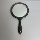 Vintage Silver Plated Hand Held Mirror Vanity Mirror Floral Rose Pattern Heavy 