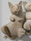 Vtg Hand Carved Wood Cat  Figurines Folk Art  set Of 3  