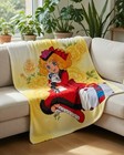 Retro 70s Anime Style Cute Girl Flannel Blanket Vintage Shoujo Art Throw