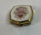 Vintage Pill Box Stratton New York Brass Floral Trinket Travel Open closes