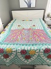  colorful Peacocks  Vintage Double Peacock Chenille Bedspread  88x94 euc