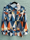 Loose Long Sleeve Shirt Women Casual Women Tops Blouse Orange Geometric Size S