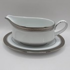 Noritake Fine Porcelain Crestwood Platinum 4166l Gravy Boat   Under Plate Set