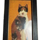 Vtg 1999 Cindy Sampson  country Cat  Folk Art Framed Print Calico Cat