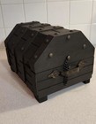 Wooden Treasure Chest Jewelry Box Black   Red Vintage