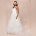 Lulus Beloved Vow Strapless Wedding Dress Small White Tulle Flower Maxi Pleated