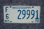 1970 Mississippi License Plate   29991