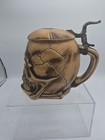 Vtg German Skull Beer Stein Royal Crown E r Pottery Mug W  Pewter Clasp