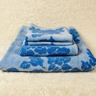 Vintage Cannon Monticello Blue Sculpted Floral Bath Towels 4 Pcs 1970s Mcm Retro