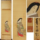 Japanese Hanging Scroll Hand Painted  figure Of Kaga Chiyo-jo  Signed W box