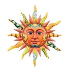 12 Inch Metal Sun Outdoor Wall Decor  Cute Face Sunburst Wall Art Orange