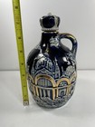 Vtg Cobalt Blue Gold Porcelain Liquor Decanter City Landscape Church Retro