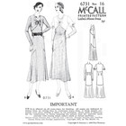 Past Patterns Mccall 6731  1930s Bow Tie Dress Pattern Size16 B34 depression Era