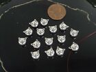 15 Antique Silver Pewter Cat Head Face Bead Kitty Pet Animal 2 Sided 8mm 