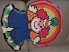 Vintage Latch Hook Rug Clown Rainbow Wall Hanging Handmade Retro 20x25