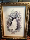 Louis Wain-  His Cat Peter- Framed Under Glass - Vintage - Hand Tinted