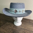 Vintage Something Special Straw Hat 1980s Gantos Blue Embellished Derby 3425