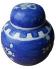 Chinese Porcelain Ginger Jar Cobalt Blue White Floral Lid 3  Small China Vintage