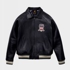 Men Avirex Black Real Bomber American Flight Jacket Leather Jacket-fast Shipping