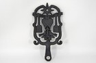 Vintage Cast Iron Metal Footed Trivet Rest Broom Star Heart Birds Pa Dutch As Is
