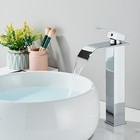 Chrome Bathroom Sink Faucet Single Handle Tall Waterfall Vessel Mixer Taps Drain