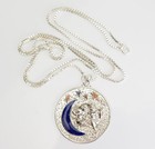 Vintage Sterling Silver Enamel Stars Moon Zodiac Sign Gemini Pendant Necklace 