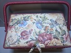 Vintage Floral Print And Burgundy Trim And Handle Sewing Basket Box Velco Close