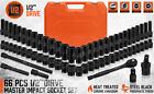 66pc 1 2  Drive Impact Socket Set Deep   Standard Sae Metric 3 8-1-1 4  8-24mm