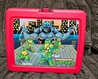 1990 Tmnt Teenage Mutant Ninja Turtles Plastic Red Lunchbox With Thermos-vintage