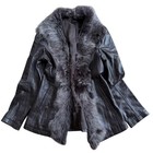 Italian Lamb Leather Jacket With Fox Fur Collar Womens Brown Fitted S Authentic