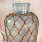 Large Handblown Aqua Blue 16    Tall Glass Bottle Jug Jute Netting Coastal Decor
