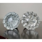Antique Pressed Glass Door Knobs  2  Octagonal Starburst W Metal Collars Pair