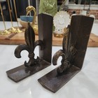 Vintage Cast Iron Metal Fluer De Lis Heavy Bookends Library Home Counter Decor 