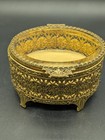 Vintage Filigree Brass Glass Jewelry Trinket Dresser Box Gold Velvet