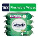 Cottonelle Gentleplus Flushable Wet Wipes  4 Flip-top Packs  168 Total Flushable