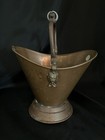 Vtg  Copper Coal Scuttle Bucket Medium Delft Holland Handles Lions Head  11   