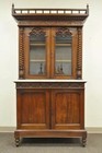 19th C  French Renaissance Carved Walnut Marble Top Bookcase Buffet Cabinet