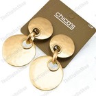 Chico s 6cm Big Clip On Earrings Discs Matt Gold Tone 60s Style Vintage Retro