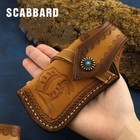 Hand Made Carved Cow Leather Sheath For Folding Knife Cover Pouch Belt Clip Us