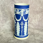 Vintage Wedgwood Cobalt Blue Jasperware Spill Vase Rams Head Garland 5 5 8   