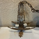 Markel Chandelier Gold Pendant Light Glass Slip Shade Antique Vintage Art Deco