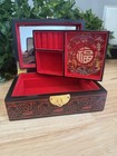 Vintage Chinese Lacquer Jewelry Box Mirror Red Black Asian Trinket Keepsake Case