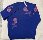 Rebel Minds Love Skull Rose Blue Cardigan Sweater Men s M Embroidered Button