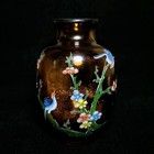 4 Inch China Old Beijing Glass Painting Flowers And Birds Statue Vase Bottle