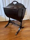 Antique Portable Sewing Table box cabinet With Brass Paws And 2 Flip Open Tops
