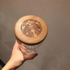 Starbucks Glass Cup W  Wood Lid Tumbler Double Wall Coffee Mug Korea New