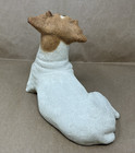 Vtg Sandicast Jack Russel Terrier Statue Laying  Crossed Paw  Glass Eyes 10  W