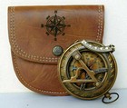 Nautical Brass Sundial Compass With Leather Box  Pocket Brass Sundial Compass